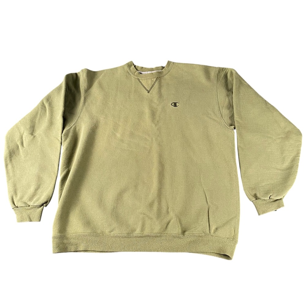 Vintage Champion Mens‎ Crewneck Sweatshirt Large Olive Green V-Stitch Pullover L
